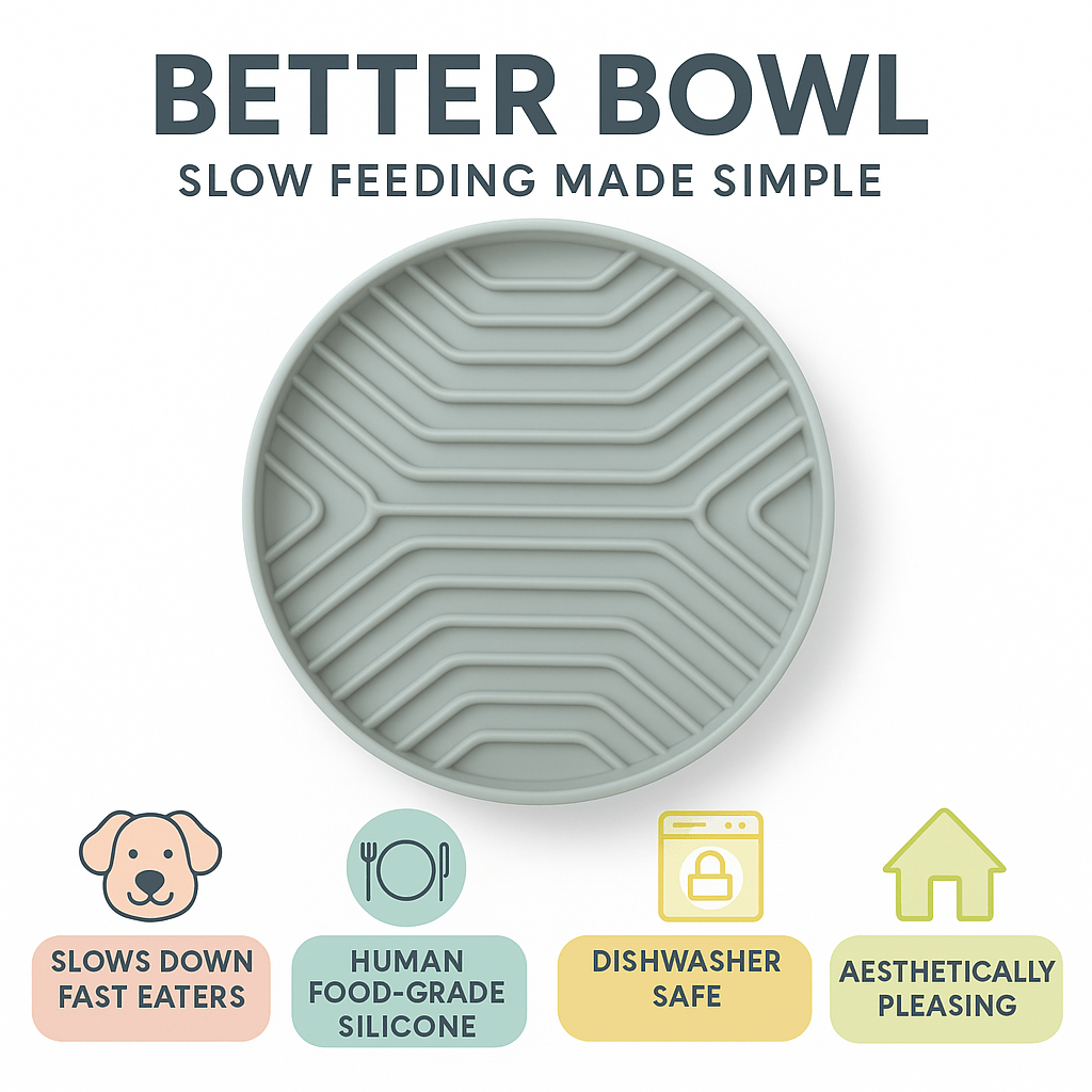Hero photo of the Better Bowl, a non-slip silicone slow feeder that promotes calm, healthy mealtimes.