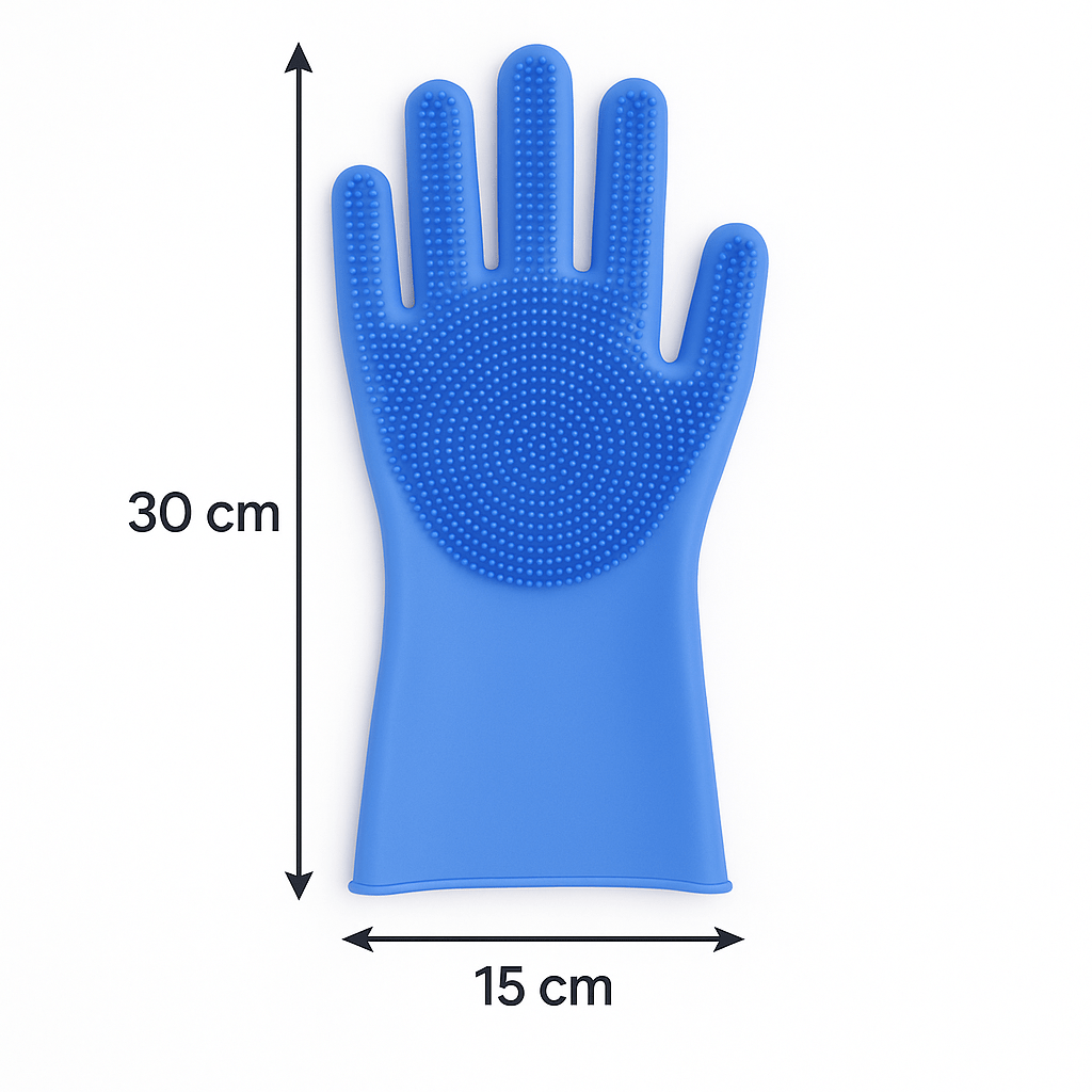 Grime Grabbers with textured palm, shown with measurements '30 x 15 cms' on a white background
